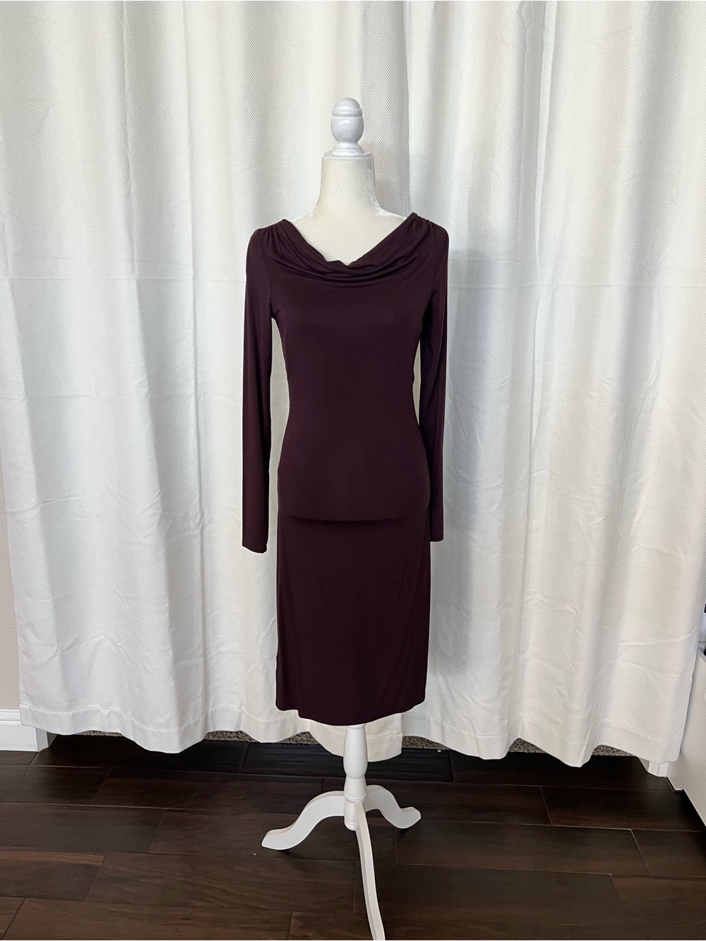 LOFT Long-Sleeve Cowl Neck Dress in Plum